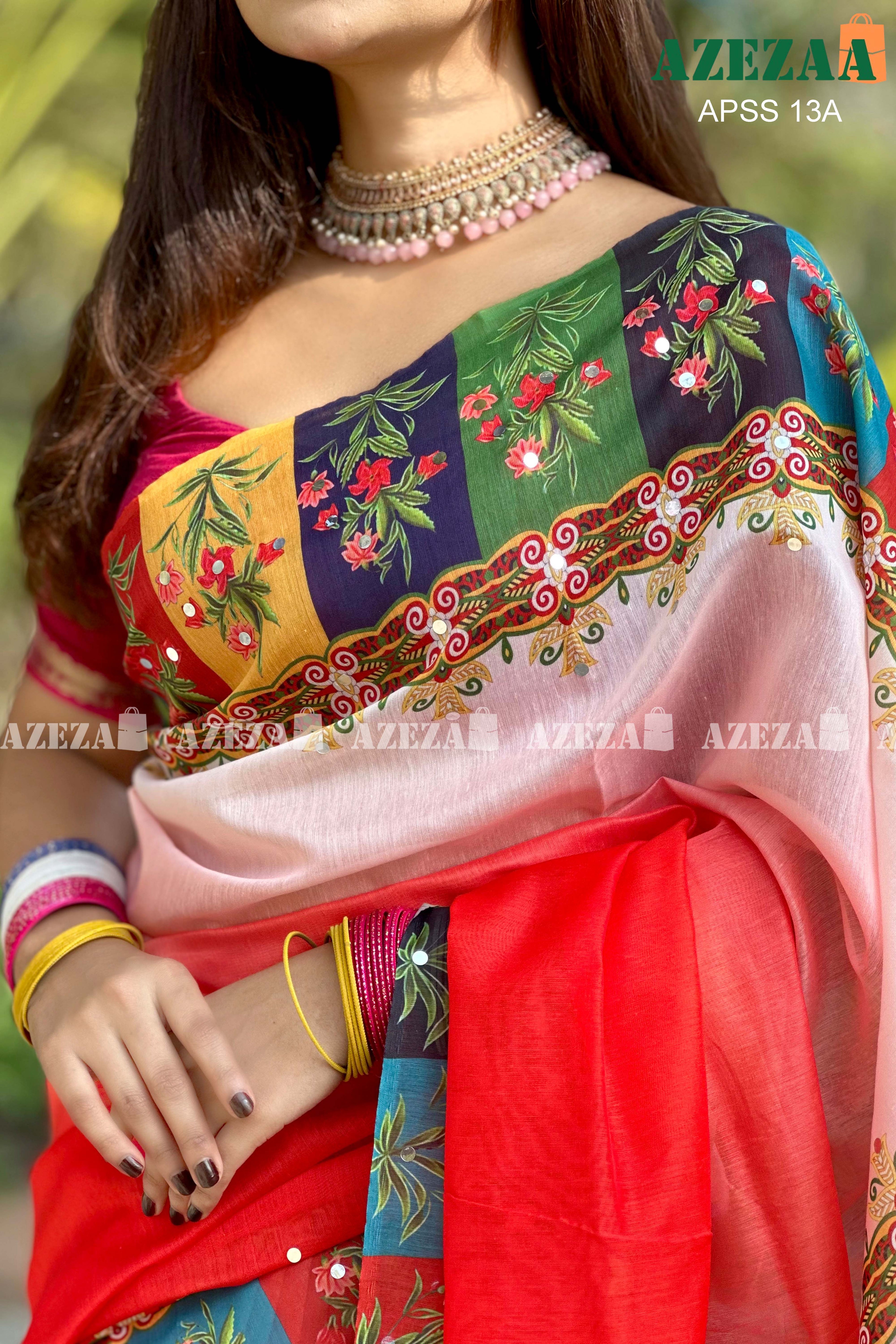 মিরর ওয়ার্ক সফট সিল্ক সিল্ক শাড়ি।